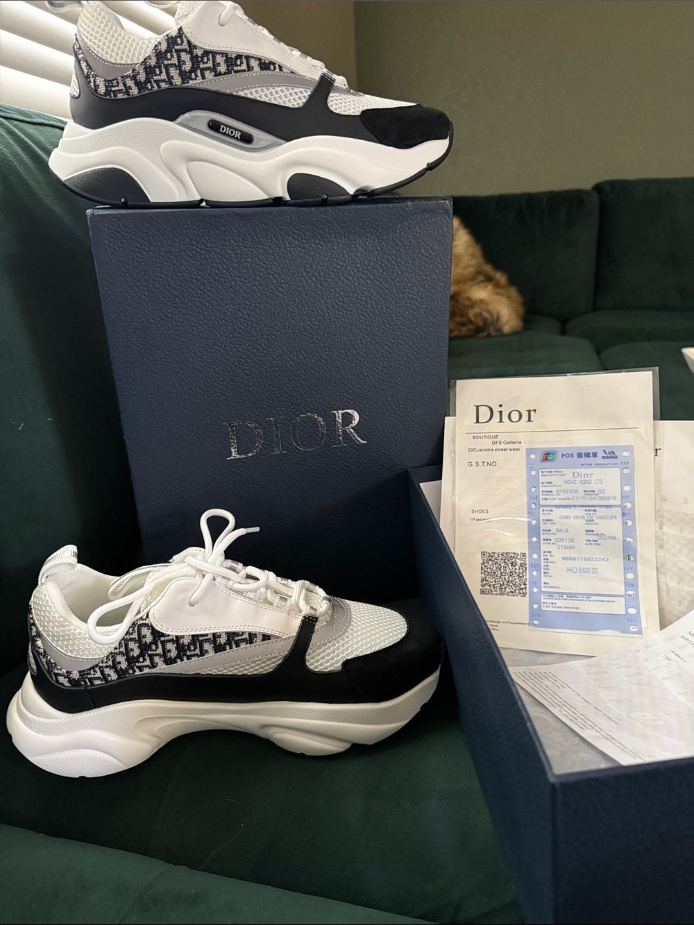 Dior White, Black & Navy Logo Chunky Low-Top Sneakers